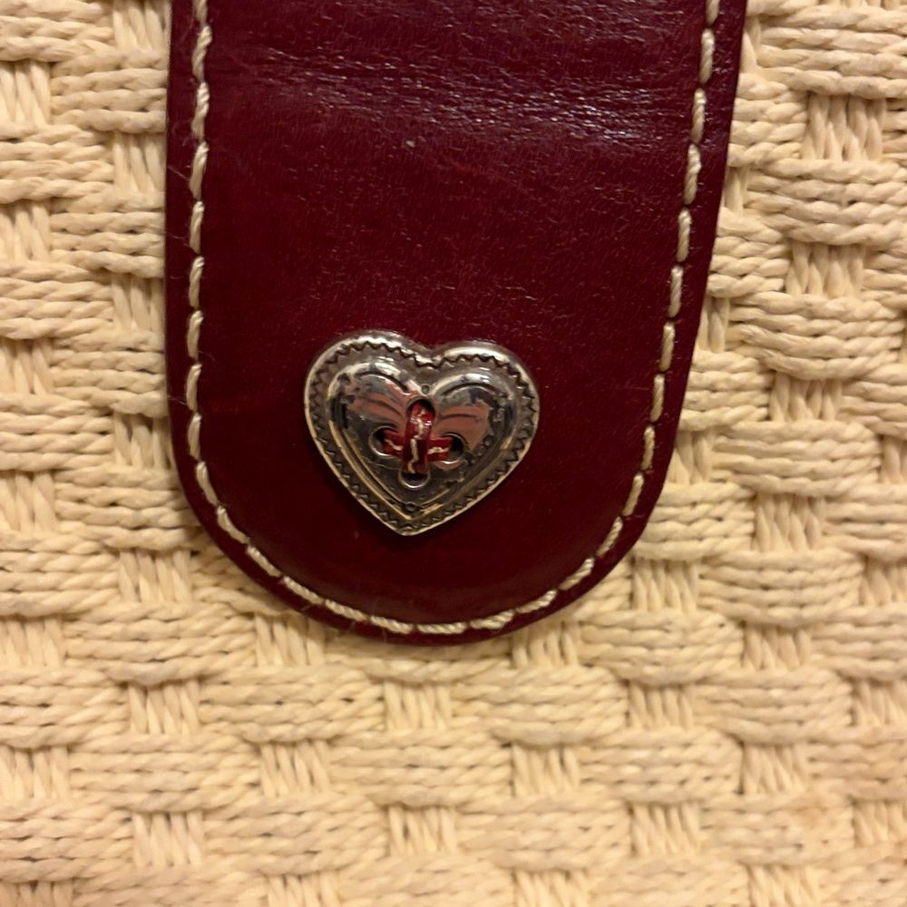 BRIGHTON Phyllis Natural Straw Red Leather Lined Shoulder Bag Braided Strap - Picture 2 of 7
